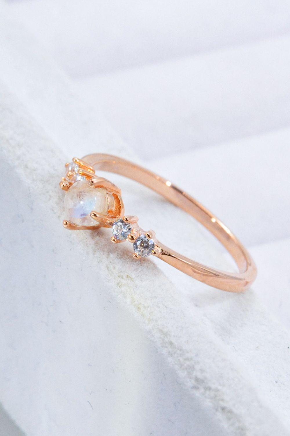 Inimitable Zircon 18K Rose Gold-Plated Moonstone Ring - MXSTUDIO.COM