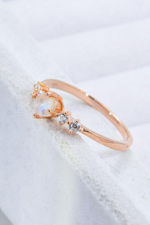 Inimitable Zircon 18K Rose Gold-Plated Moonstone Ring - MXSTUDIO.COM