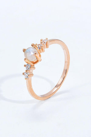 Inimitable Zircon 18K Rose Gold-Plated Moonstone Ring - MXSTUDIO.COM