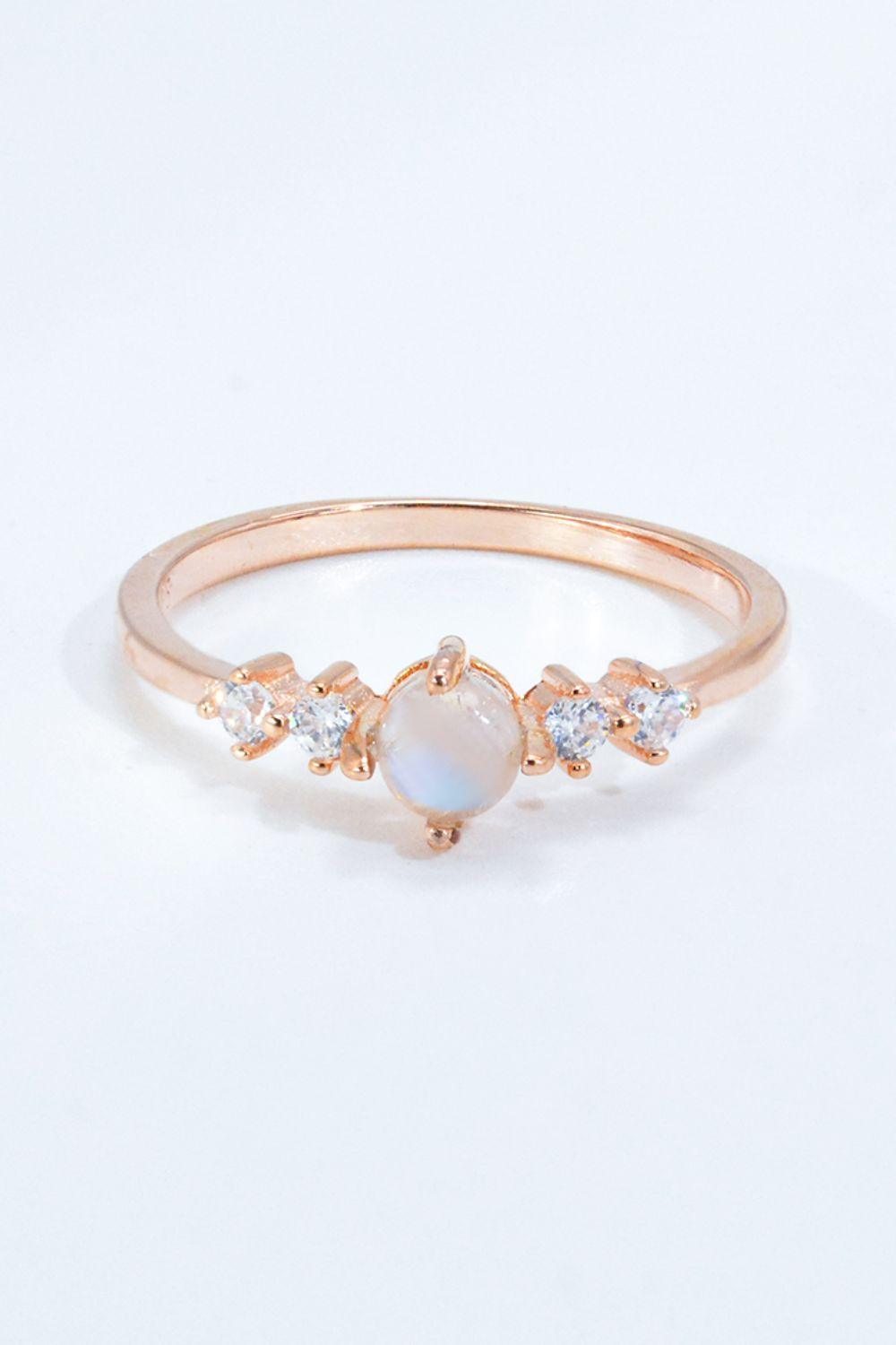 Inimitable Zircon 18K Rose Gold-Plated Moonstone Ring - MXSTUDIO.COM