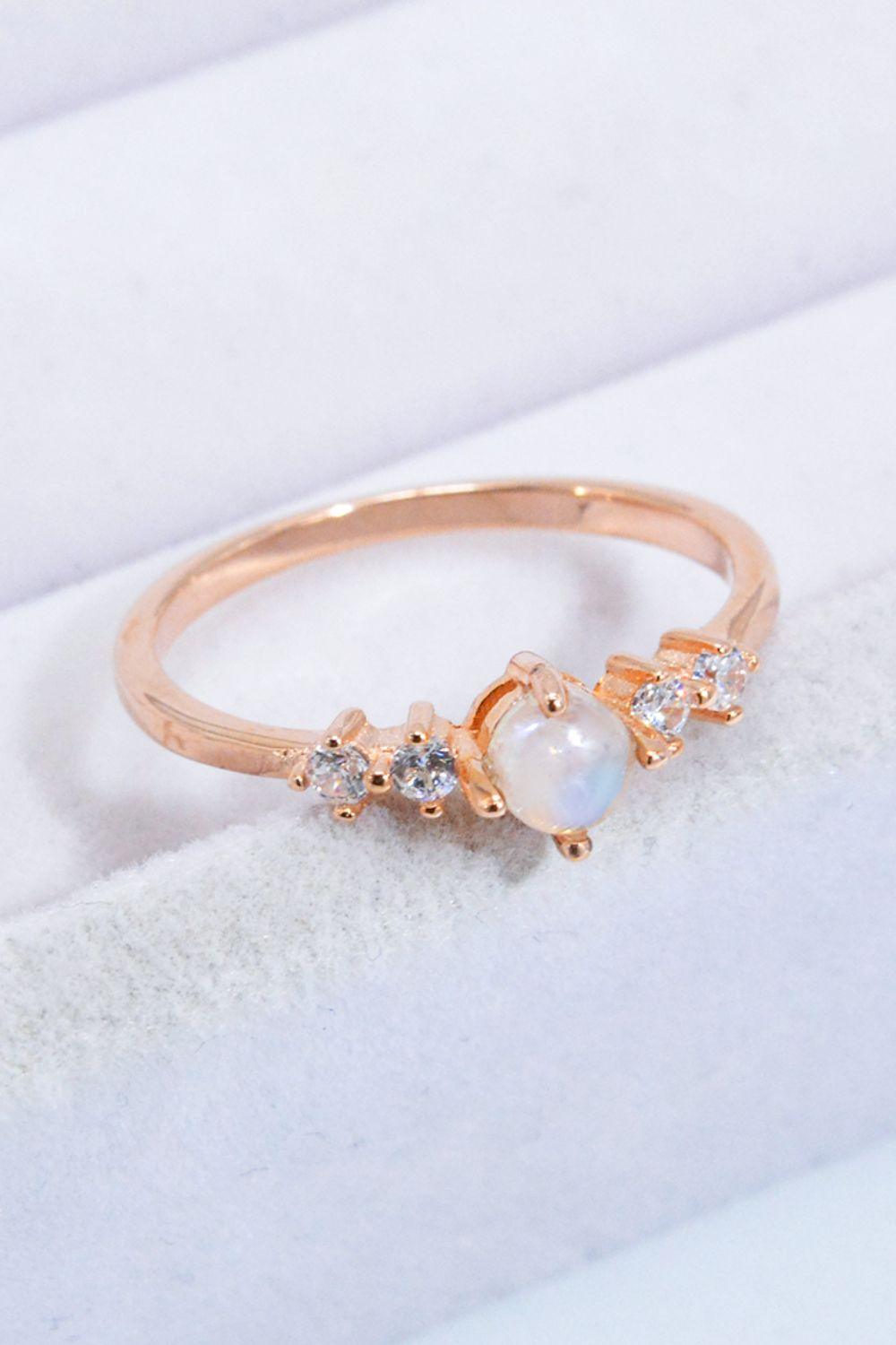 Inimitable Zircon 18K Rose Gold-Plated Moonstone Ring - MXSTUDIO.COM