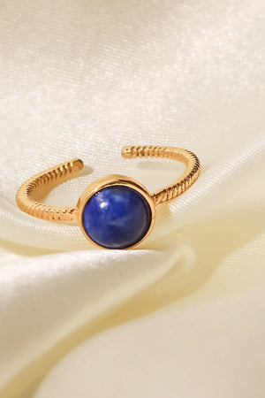 Inlaid Blue Round Stone Gold Open Twisted Ring - MXSTUDIO.COM