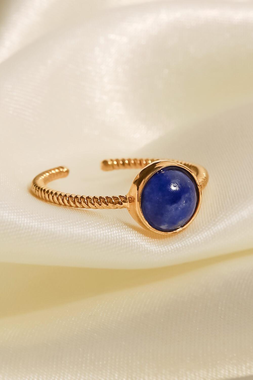 Inlaid Blue Round Stone Gold Open Twisted Ring - MXSTUDIO.COM
