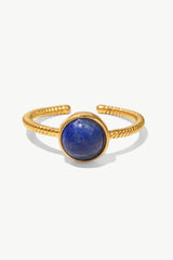 Inlaid Blue Round Stone Gold Open Twisted Ring - MXSTUDIO.COM