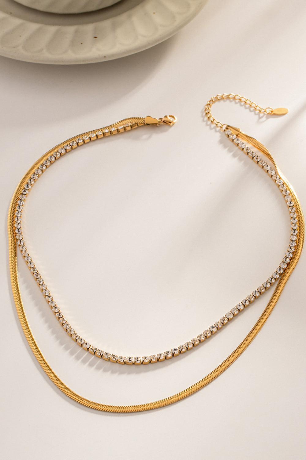 Inlaid Zircon 18K Gold Plated Double-Layered Necklace - MXSTUDIO.COM