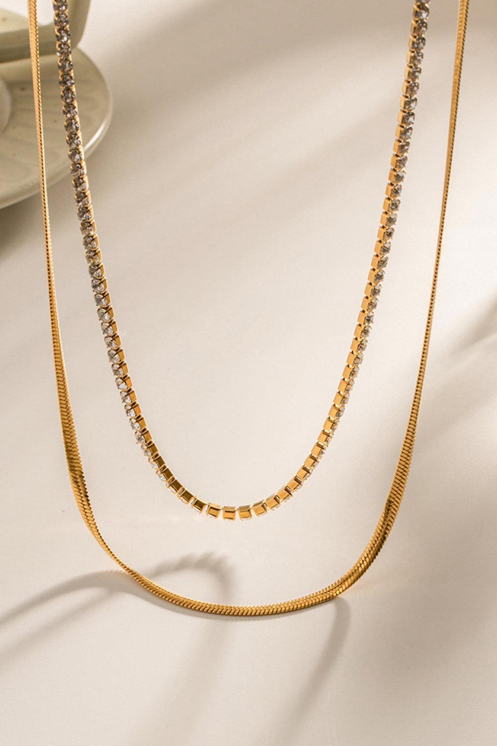 Inlaid Zircon 18K Gold Plated Double-Layered Necklace - MXSTUDIO.COM