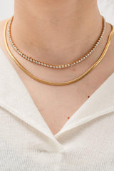 Inlaid Zircon 18K Gold Plated Double-Layered Necklace - MXSTUDIO.COM