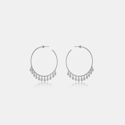a pair of silver hoop earrings