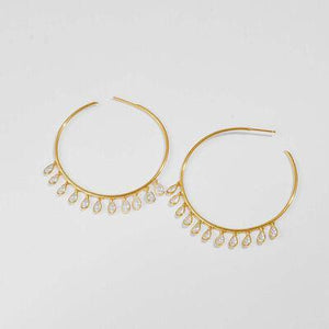 a pair of gold hoop earrings with pearls