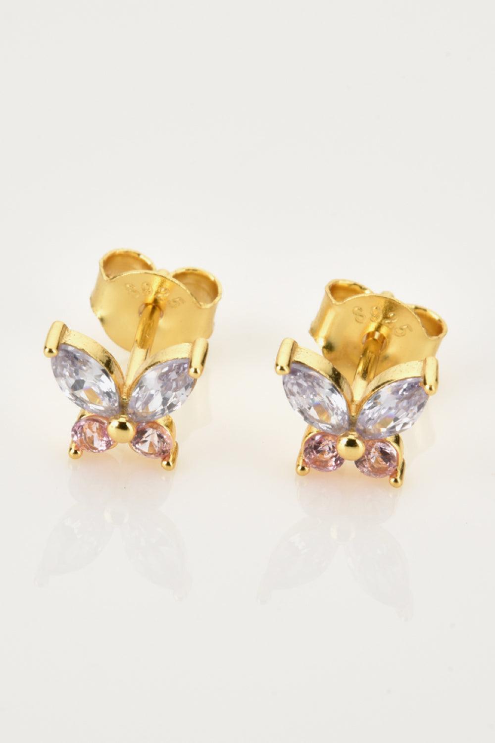 Inlaid Zircon Gold Plated Butterfly Stud Earrings - MXSTUDIO.COM