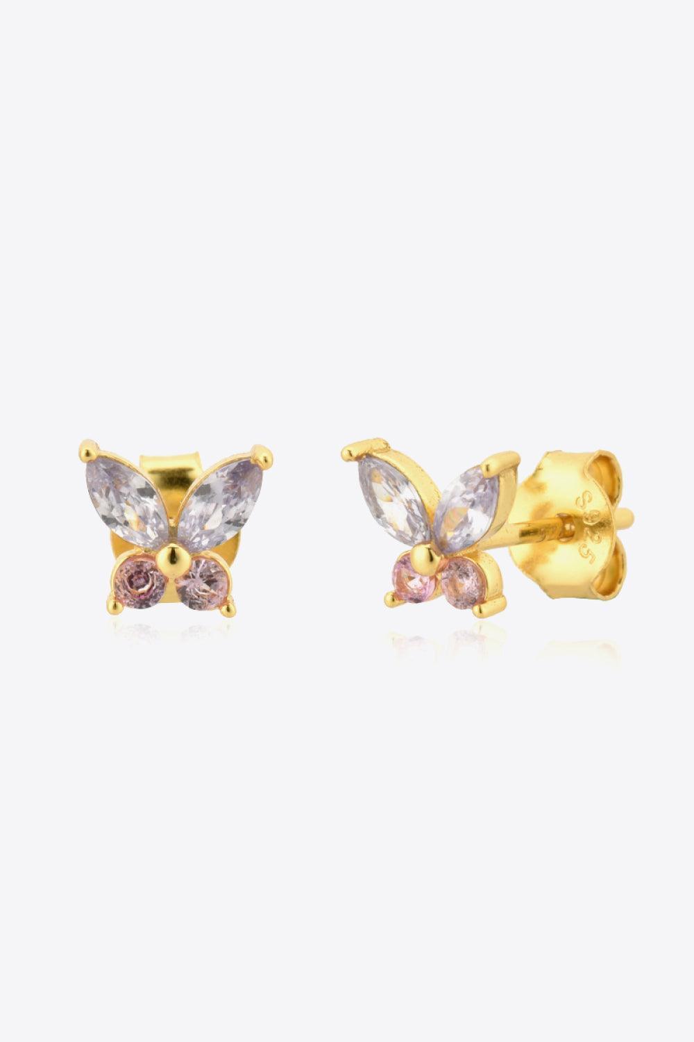Inlaid Zircon Gold Plated Butterfly Stud Earrings - MXSTUDIO.COM