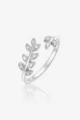 Inlaid Zircon Leaf-Shaped Open 925 Sterling Silver Ring - MXSTUDIO.COM