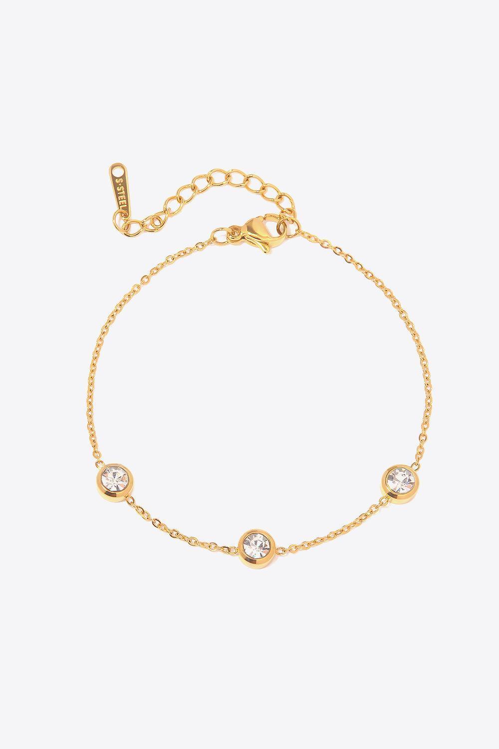 Inlaid Zircon Stainless Steel Gold Chain Link Bracelet - MXSTUDIO.COM