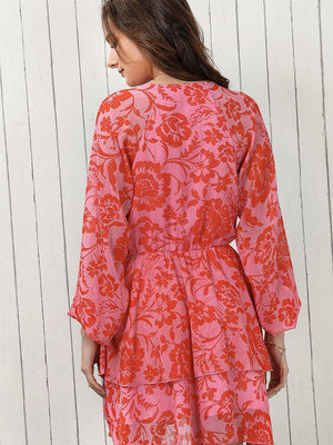 Innate Charm Surplice Long Sleeve Floral Mini Dress - MXSTUDIO.COM