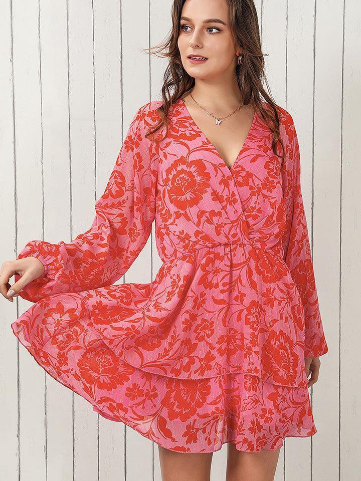 Innate Charm Surplice Long Sleeve Floral Mini Dress - MXSTUDIO.COM