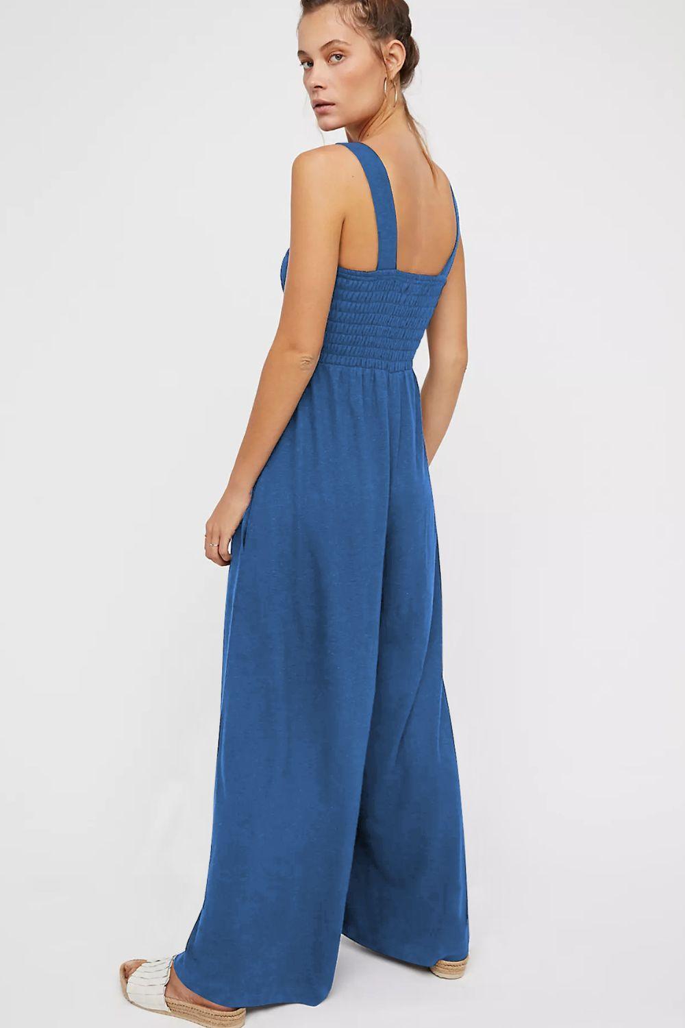 Inner Piece Smocked Wide Leg Jumpsuit - MXSTUDIO.COM