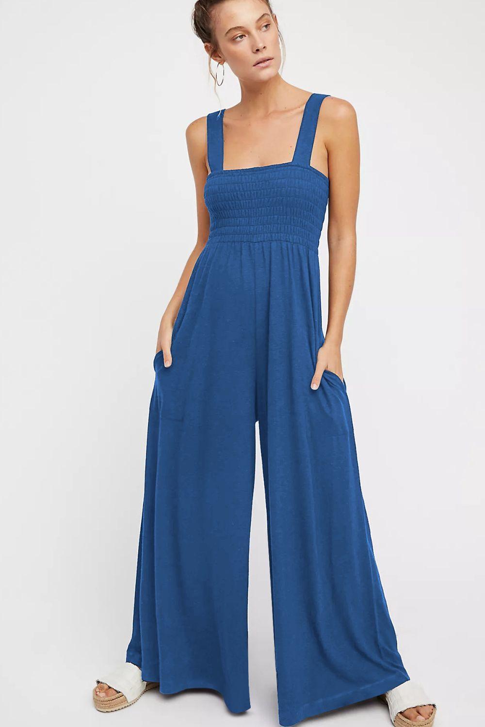 Inner Piece Smocked Wide Leg Jumpsuit - MXSTUDIO.COM