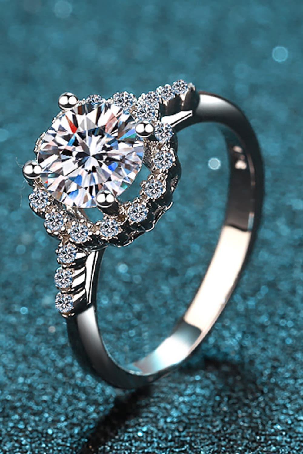 Inspire Me Zircon Accents 1 Carat Moissanite Halo Ring - MXSTUDIO.COM