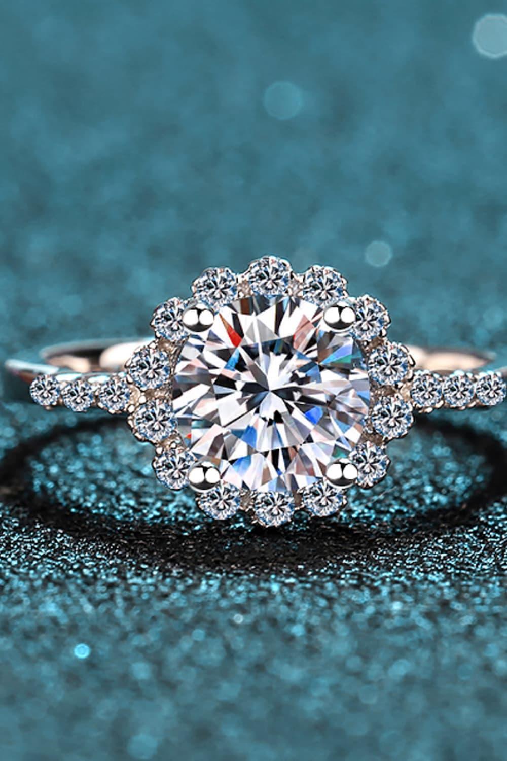 Inspire Me Zircon Accents 1 Carat Moissanite Halo Ring - MXSTUDIO.COM