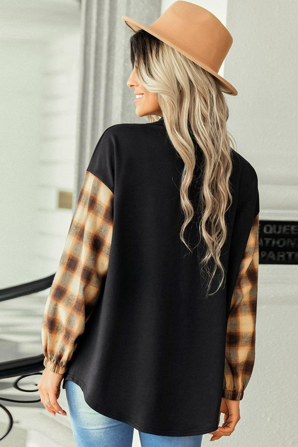 Inspired Plaid Patch Long Sleeve Shirt - MXSTUDIO.COM