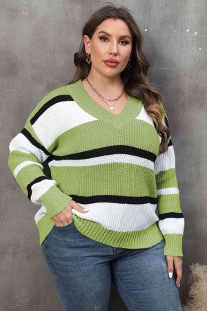 Inspiring Moments Plus Size Striped Sweater - MXSTUDIO.COM