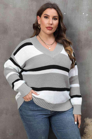 Inspiring Moments Plus Size Striped Sweater - MXSTUDIO.COM