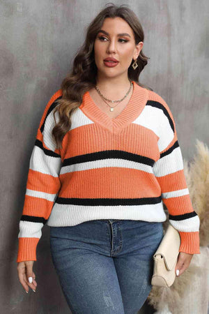 Inspiring Moments Plus Size Striped Sweater - MXSTUDIO.COM