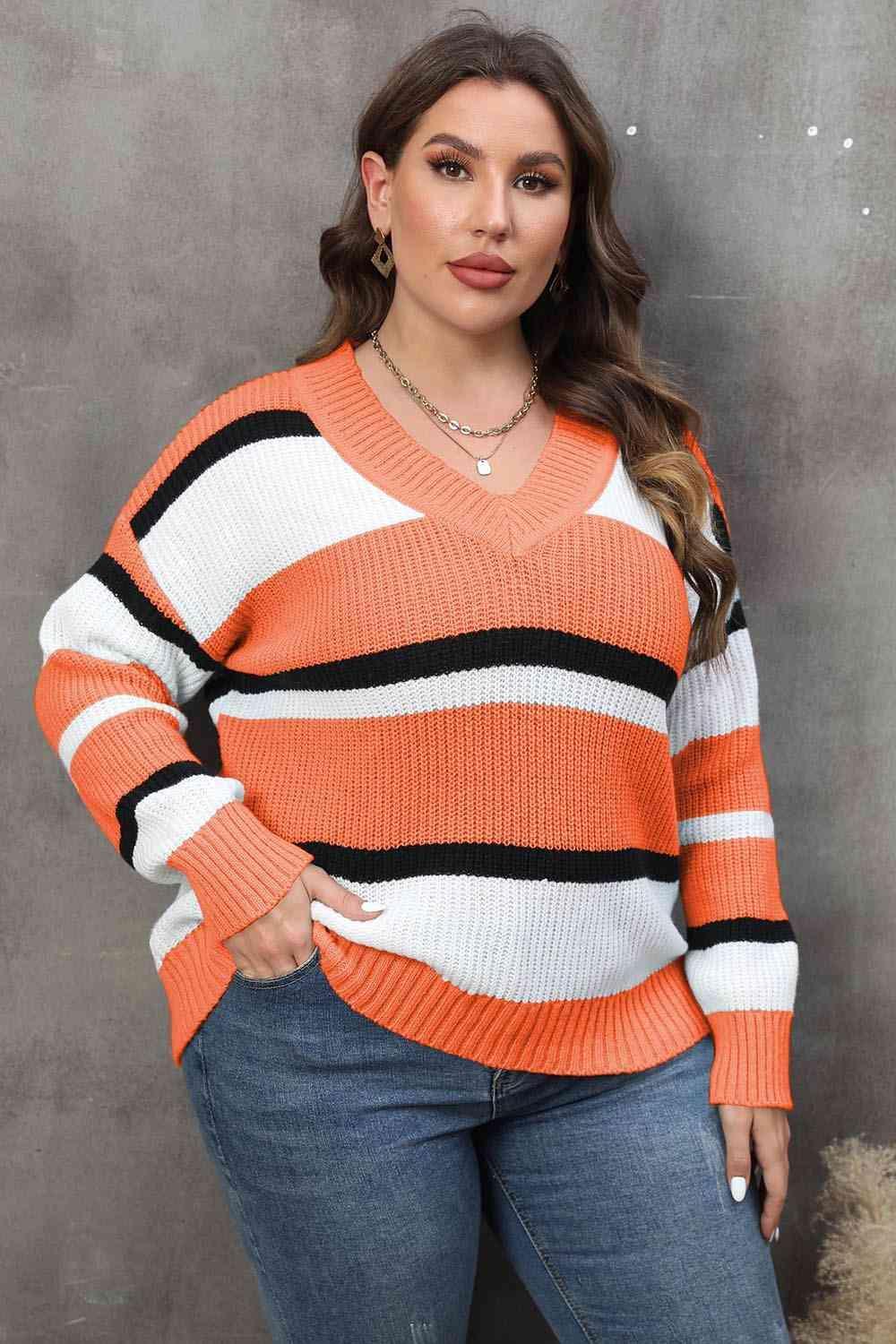 Inspiring Moments Plus Size Striped Sweater - MXSTUDIO.COM