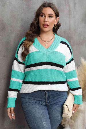 Inspiring Moments Plus Size Striped Sweater - MXSTUDIO.COM