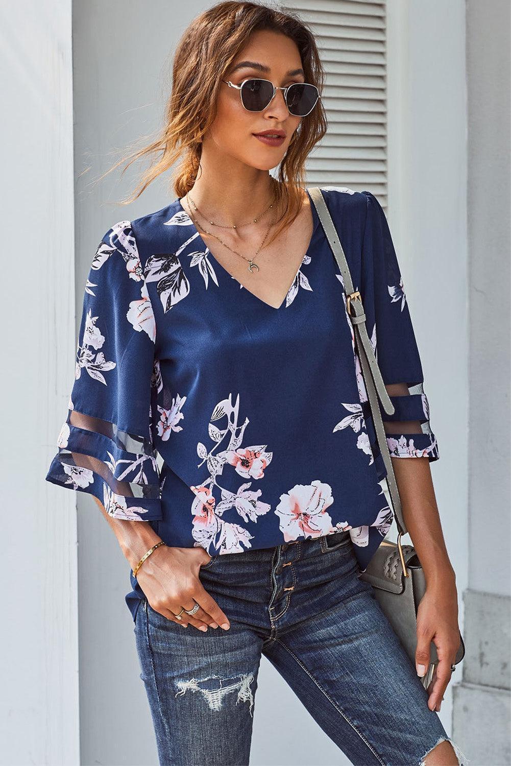 Instagrammable Floral Flare Sleeve Blouse - MXSTUDIO.COM