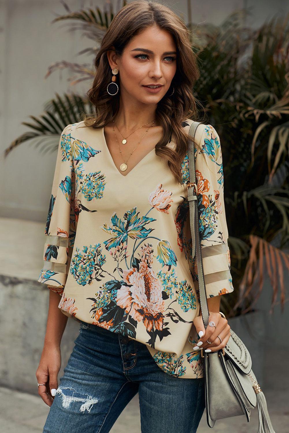 Instagrammable Floral Flare Sleeve Blouse - MXSTUDIO.COM