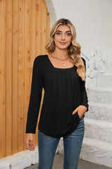 Interesting Square Neck Long Sleeve Top - MXSTUDIO.COM