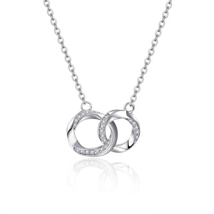 a necklace with two intertwined circles on a chain