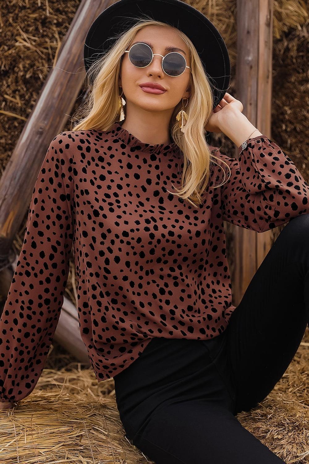 Into The Wild Long Sleeve Leopard Print Blouse - MXSTUDIO.COM