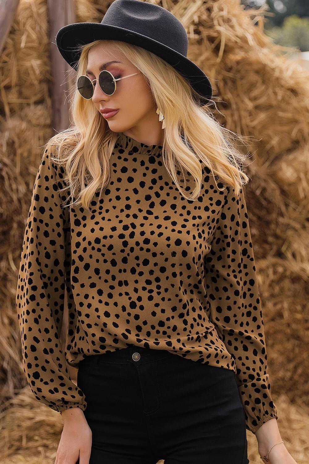 Into The Wild Long Sleeve Leopard Print Blouse - MXSTUDIO.COM