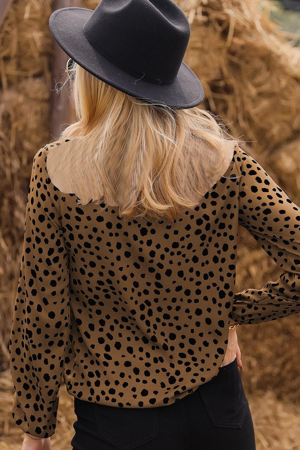 Into The Wild Long Sleeve Leopard Print Blouse - MXSTUDIO.COM