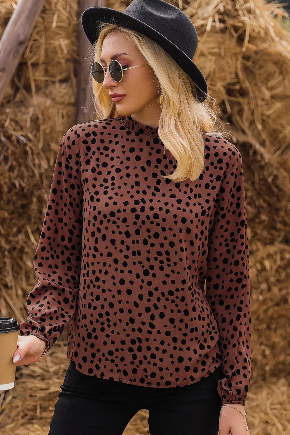 Into The Wild Long Sleeve Leopard Print Blouse - MXSTUDIO.COM