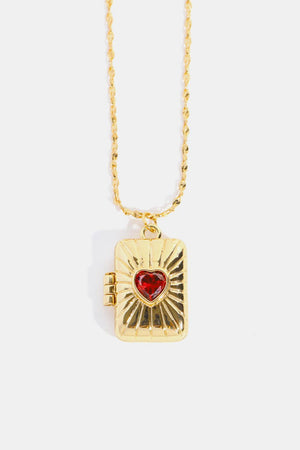 Intricate Heart Zircon Box Pendant Copper Necklace - MXSTUDIO.COM