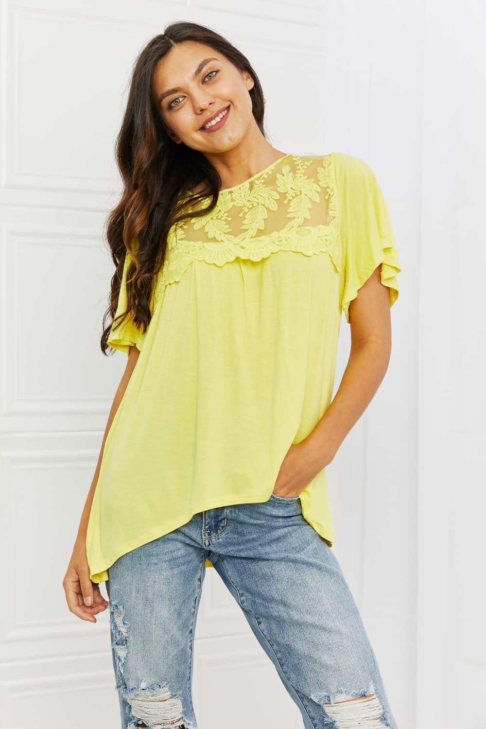 Intriguing Lace Embroidered Lace Yellow Top - MXSTUDIO.COM
