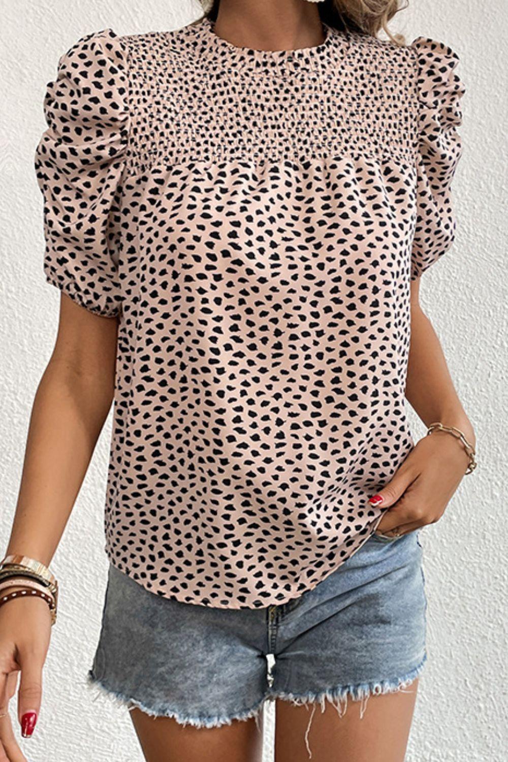 Intriguing Puff Sleeve Leopard Print Blouse - MXSTUDIO.COM