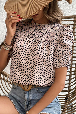 Intriguing Puff Sleeve Leopard Print Blouse - MXSTUDIO.COM