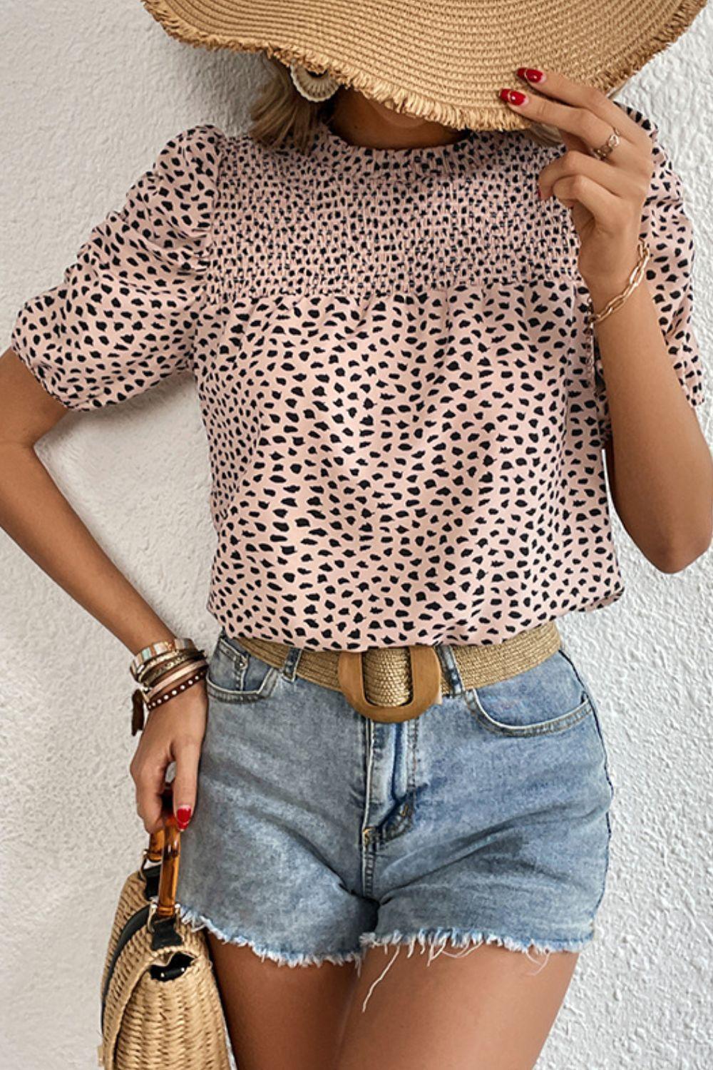 Intriguing Puff Sleeve Leopard Print Blouse - MXSTUDIO.COM