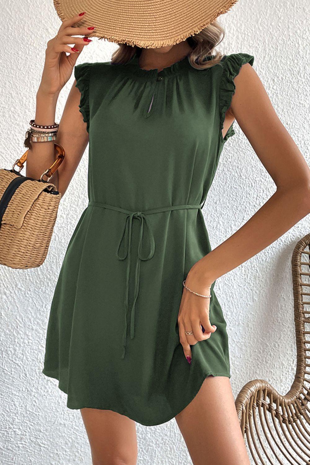 Intriguing Ruffled Cap Sleeve Mini Dress - MXSTUDIO.COM