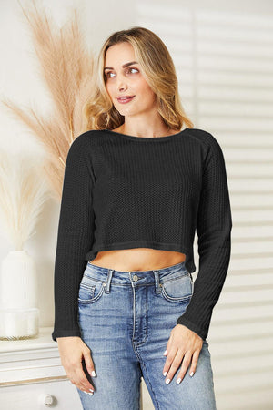 Inventive Long Sleeve Knit Cropped Top - MXSTUDIO.COM