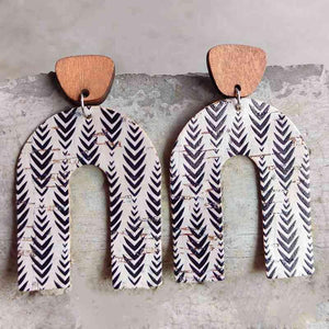 Inverted U-Shaped Wooden Drop Earrings-MXSTUDIO.COM