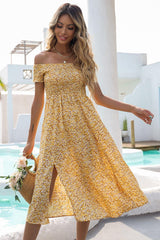 Invigorating Floral Off-Shoulder Midi Dress - MXSTUDIO.COM