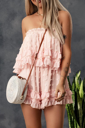 Invigorating Swiss Dot Strapless Ruffle Romper - MXSTUDIO.COM