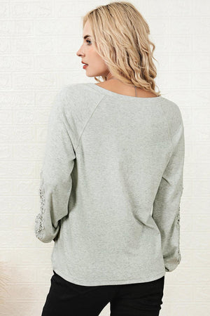 Inviting Graciousness Spliced Lace Women V Neck Top - MXSTUDIO.COM