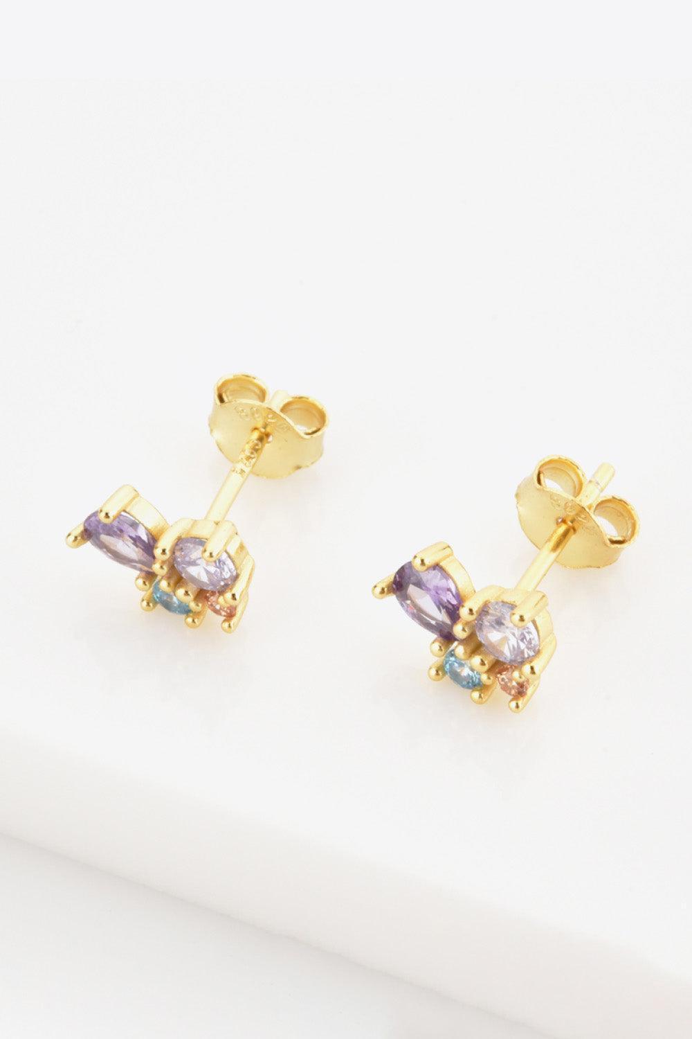 Iridescent Multicolored Zircon Gold Plated Stud Earrings - MXSTUDIO.COM