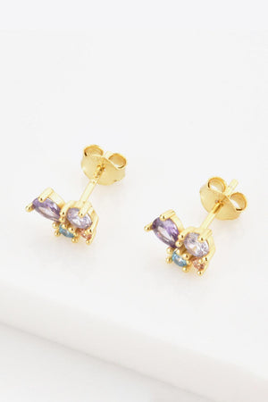 Iridescent Multicolored Zircon Gold Plated Stud Earrings - MXSTUDIO.COM